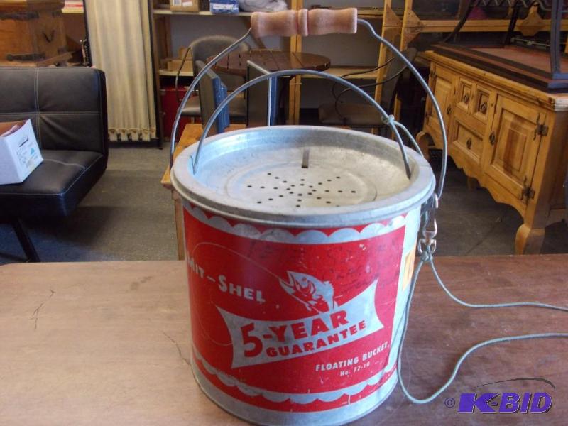 lot 18 image: Vintage 2-Piece Metal Minnow Bucket...