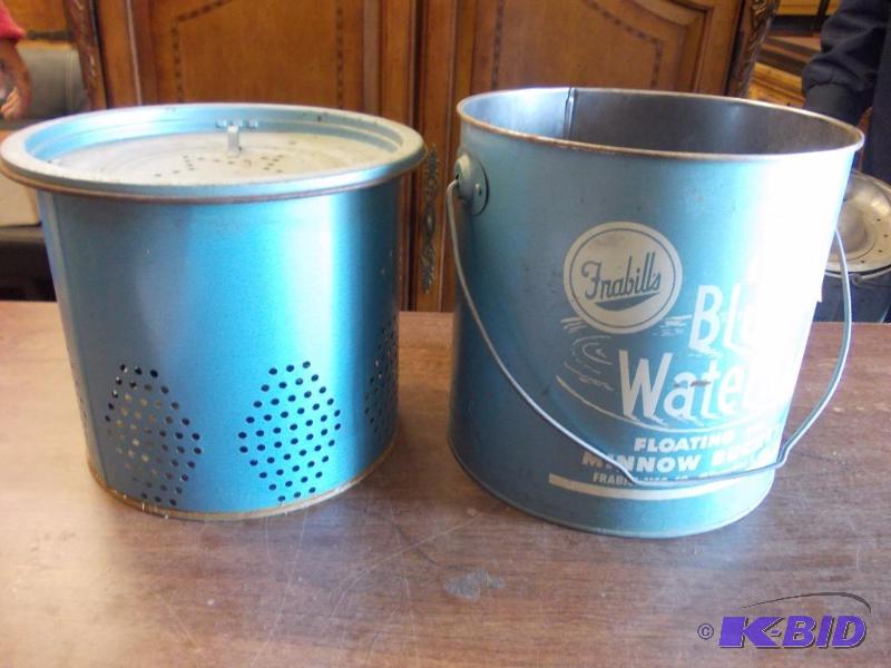 lot 22 image: Vintage 2-Piece Metal Minnow Bucket...