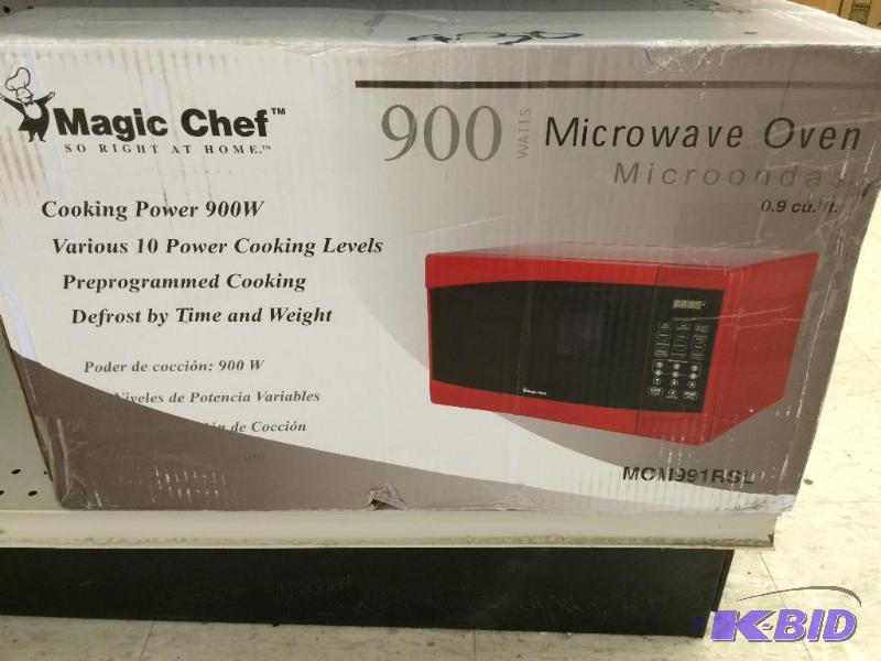 magic chef 900 w microwave red