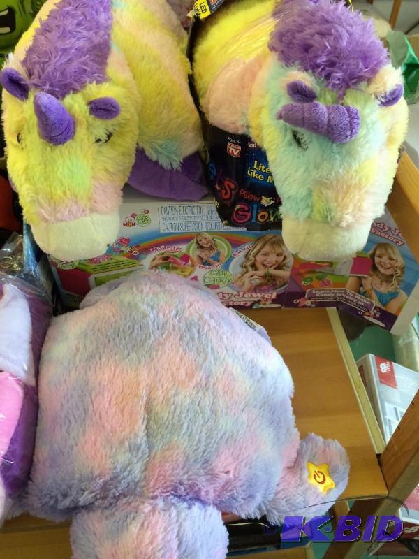 selection of kids toys  pillow pets ,hulk, angry birds