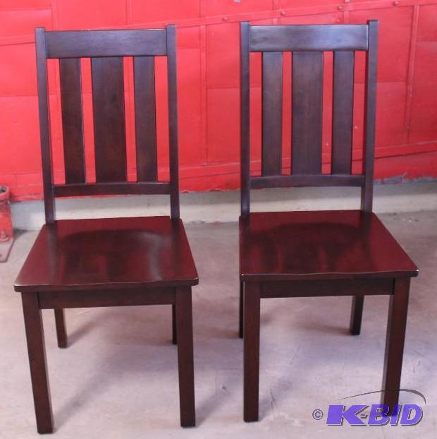 lot 22 image: Pair of Dark Wood Dining Chairs.  Modern Mission Style.  New out of Box Assembled.