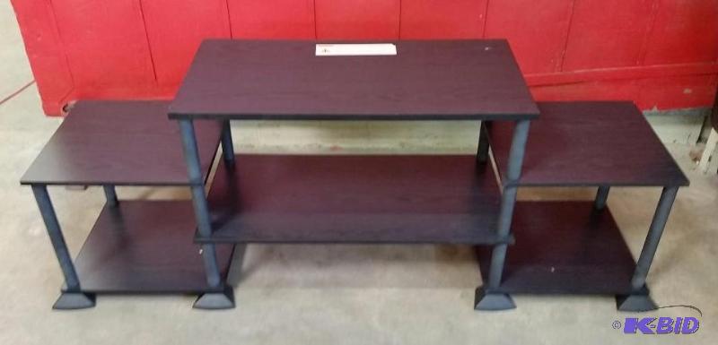 lot 26 image: Mainstays Black multi shelf Entertainment Center.  New out of Box Assembled