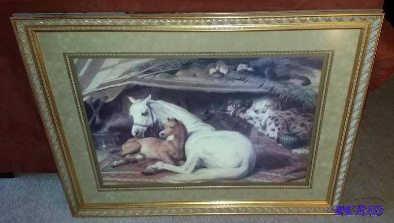 lot 33 image: Beautiful Horse and Animal Family Print.  Beautiful Double Framed.  Large Print.  38 x 29