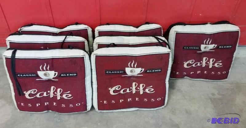 lot 42 image: 7 Super Cute Caffe Coffee Chair Cushions.