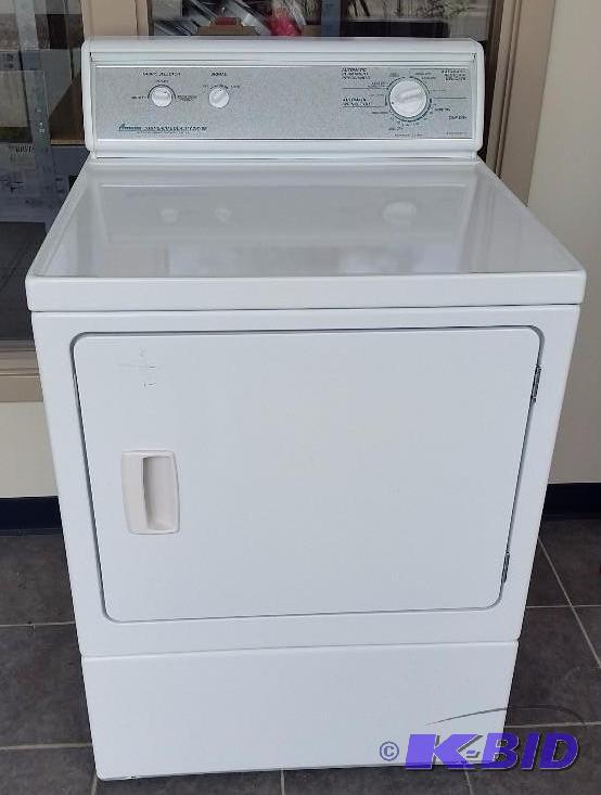 lot 9 image: Amana Electric Dryer.  Consignor stated that it works.  They are upgrading to front loaders
