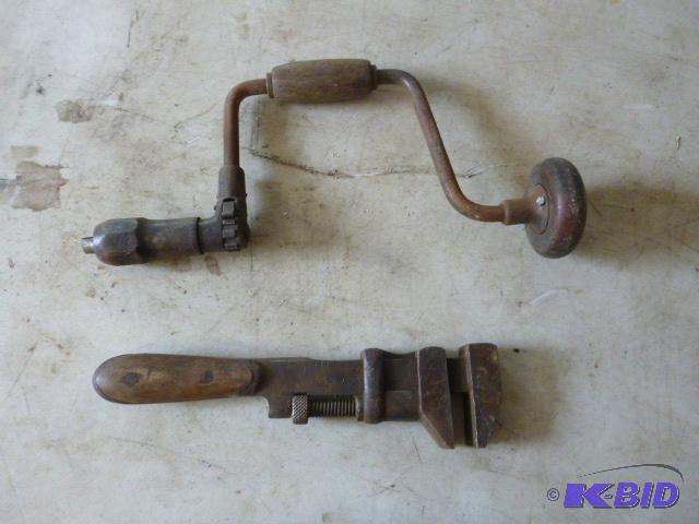 lot 158 image: Vintage Monkey Wrench and Hand Drill...