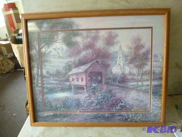 lot 166 image: Framed Covered Bridge Print 27" X 33 12...