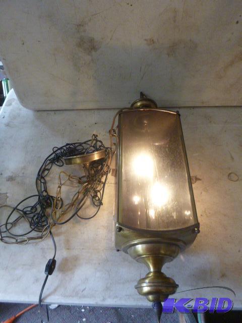 lot 198 image: Hanging Ceiling Light with Dark Glass Approxi...