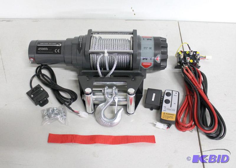 lot 49 image: New 4,500lb Heavy Duty wide-drum UTV winch. W...