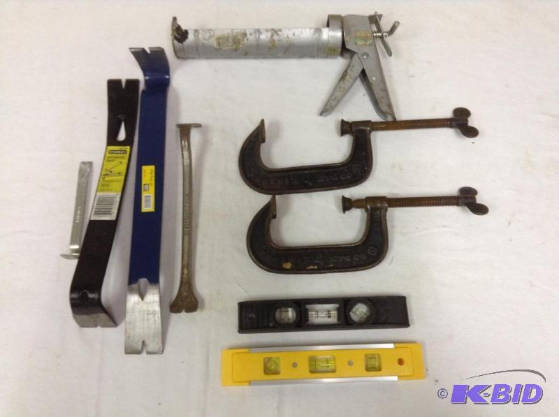 lot 177 image: Levels, C Clamps and Pry Bars
