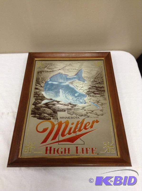 lot 2 image: Framed Miller High Life Minnesota Fish Mirror