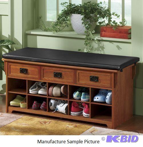 lot 108 image: Mission Shoe Bench - With a padded bench, 3 s...