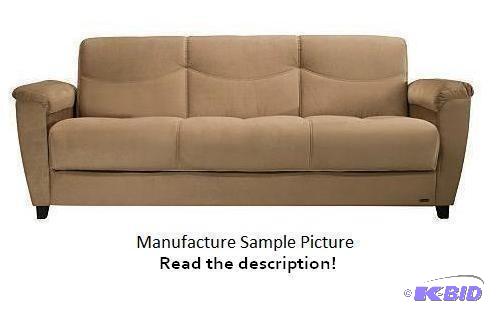 lot 136 image: Tan Microfiber Klik Klak Sofa - When your gue...