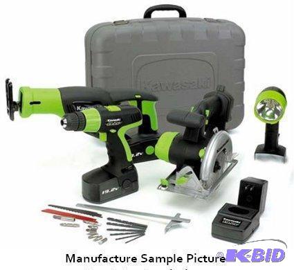 lot 185 image: Kawasaki 19.2V Cordless Tool Set - With hard ...