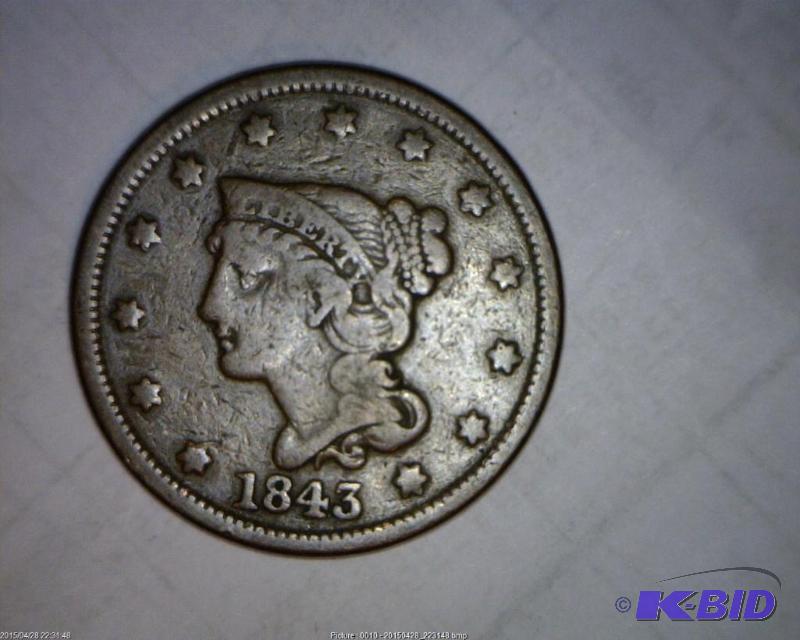Lot 10- 1843 U.S. Coronet Large Cent.