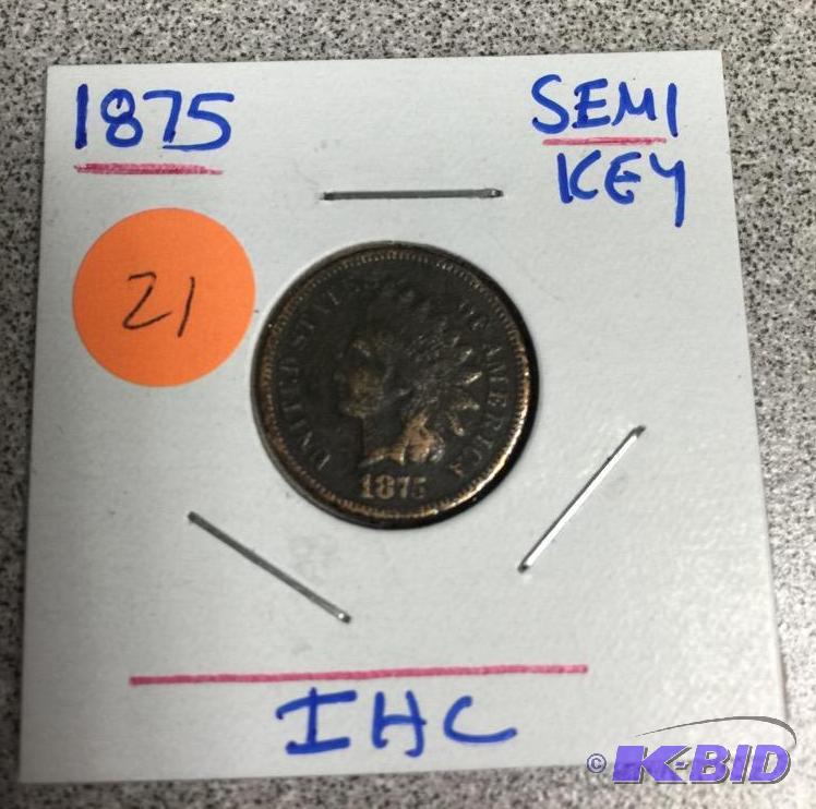 Lot 21- 1875 Indian Head Cent Semi Key Date