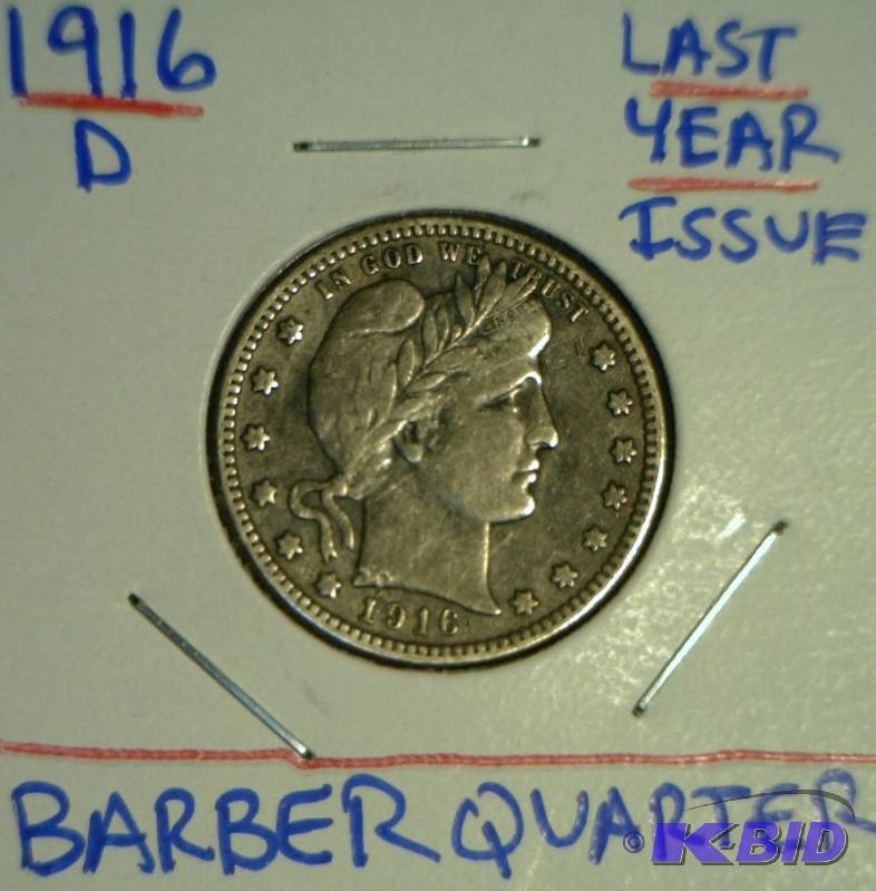 Lot 30- 1916-D Barber Quarter VFXF