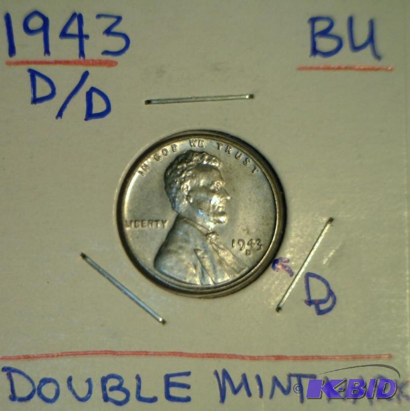 Lot 34- 1943-DD Lincoln Cent Double Mint Mark BU and 1955-S Lincoln Cent Liberty misspelled Mint Er