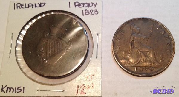 Lot 35- Vintage 1822 Ireland Penny and 1879 Great Britain Penny