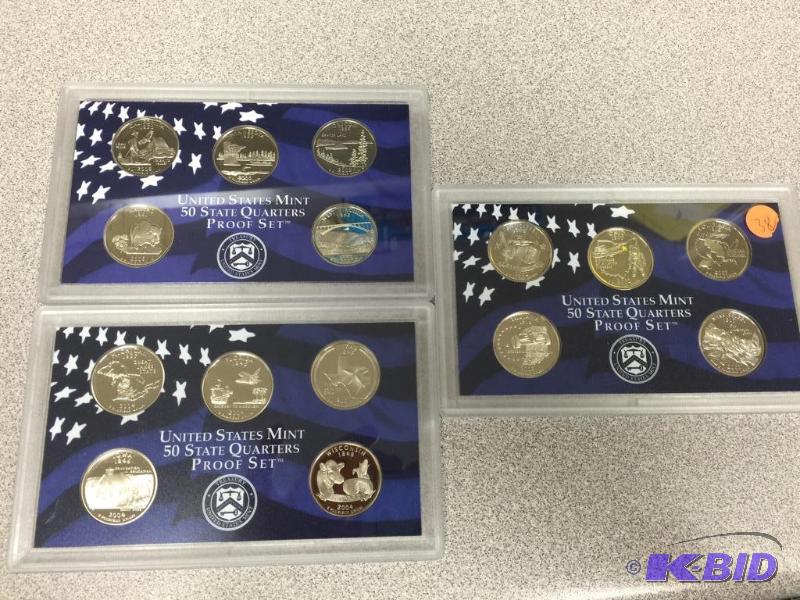 Lot 38- 2002-S, 2004-S and 2005-S Quarter Proof Sets