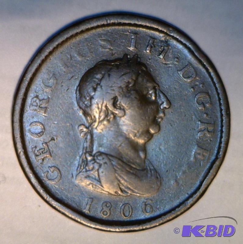Lot 7- 1806 Vintage Great Britain George III Penny. Large coin Nice Details