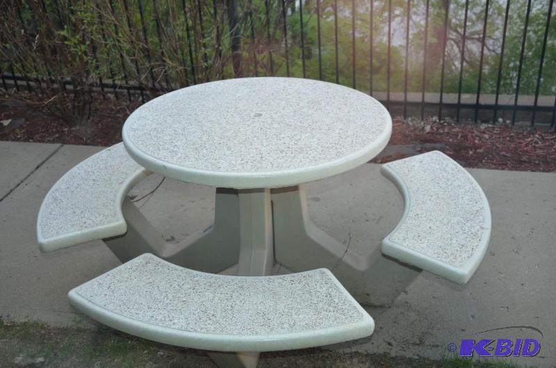 lot 22 image: One White Wausau Tile Concrete Picnic Table. ...