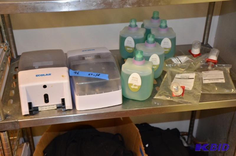 lot 96 image: Lot of Hand soap & 2 Ecolab dispensers....