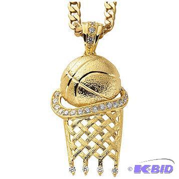 New Goldtone CZ Mens Basketball Pendant MSRP&...