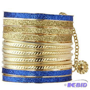 New Goldtone &amp Blue 14 Pc. Stackable Bang...