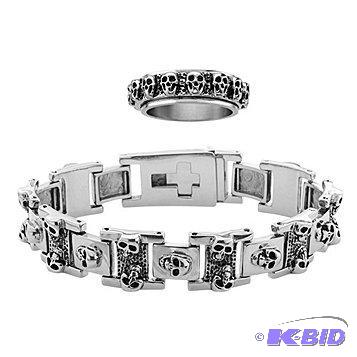 New Stainless Steel Mens Skull Bracelet &amp...