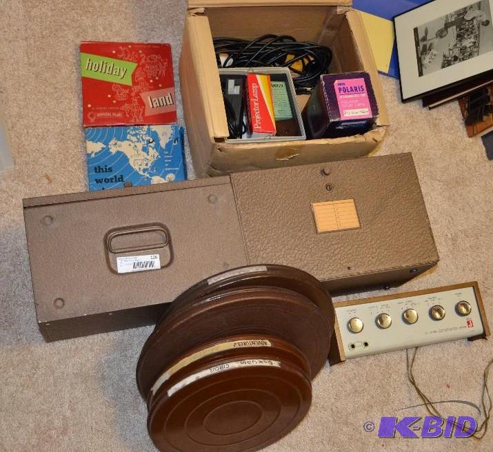 lot 126 image: Large group of old film reels Jensen headphon...