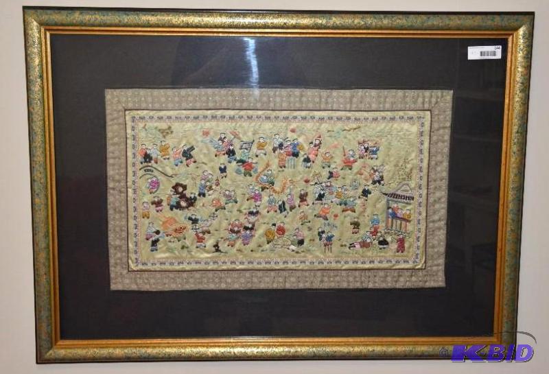 lot 144 image: Framed Hmong embroidered&nbsptapestry...