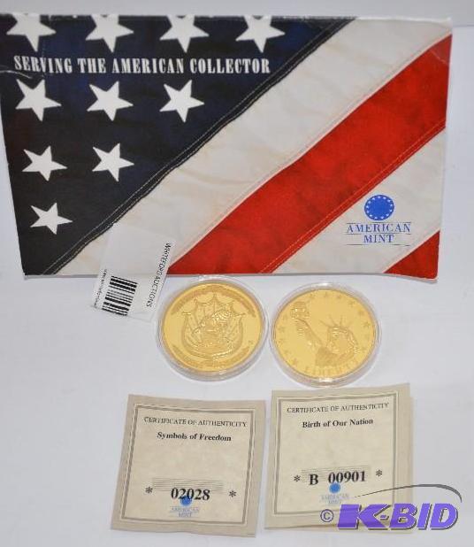 lot 146 image: 2 collectible gold plated coins by American M...