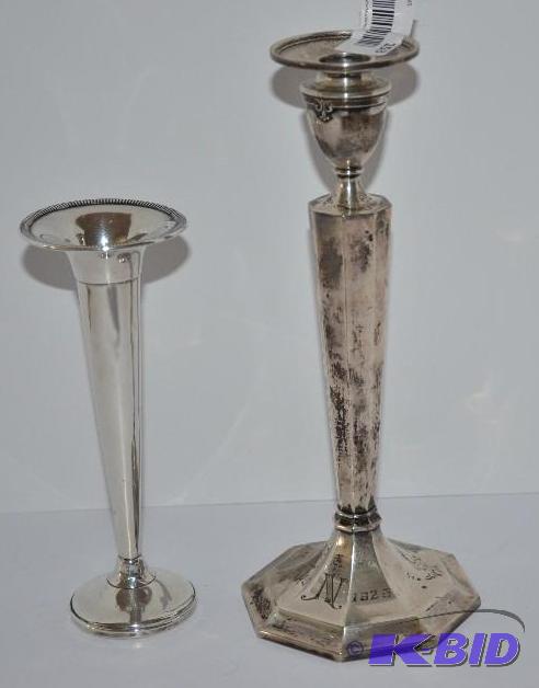 lot 153 image: Two Sterling silver weighted candle sticks. 1...