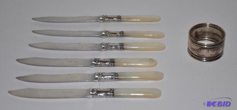 lot 158 image: Sterling silver ring 1.5x1" knives 6&quo...