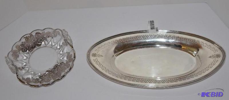 lot 159 image: Silver tray 7x13" and 7" silver etc...