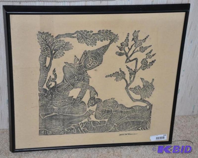 lot 164 image: Vintage Thailand artwork 16x16"...