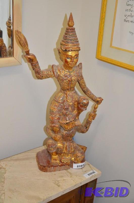 lot 18 image: Antique wooden statue from Thailand with cert...