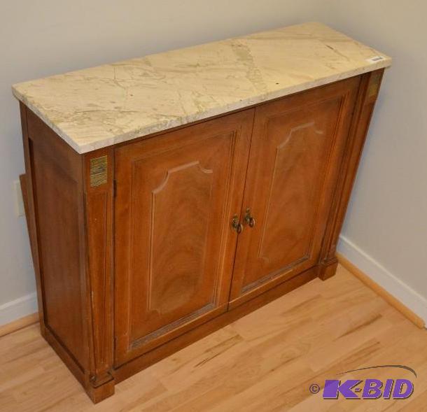 lot 19 image: Marble top wood entryway cabinet 38x31x12&quo...