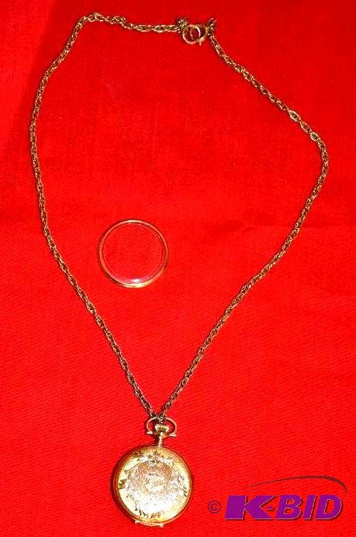 lot 197 image: 14k Gold Waltham Pocket watch on chain...