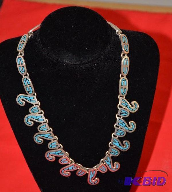 lot 200 image: Heavy Sterling silver and Turquoise Necklace ...