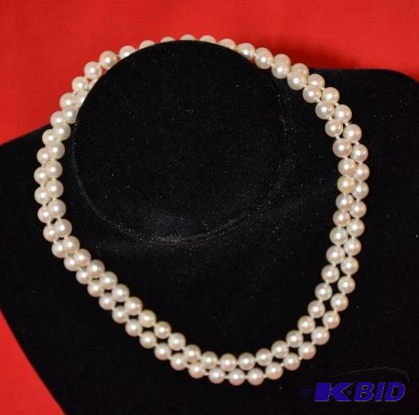 lot 201 image: 14 K GOLD AND Omar PEARL Double Strand Pearl ...