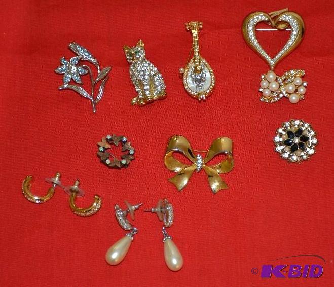 lot 211 image: Figural brooches or pins. Earrings. Some mark...