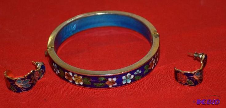 lot 214 image: cloisonne bracelet and ear rings...