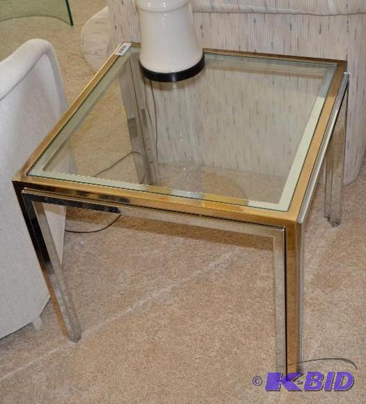 lot 23 image: Retro Italian glass top table with metal base...