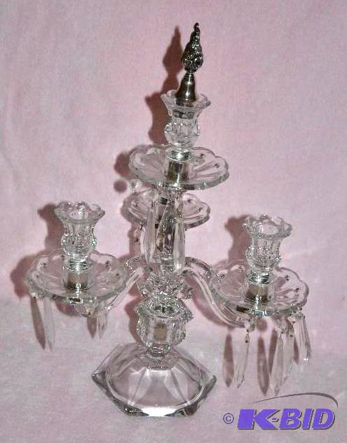 lot 246 image: Two Crystal  candelabras with hanging fa...