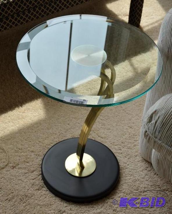 lot 25 image: Elegant Glass top lamp table with metal base ...