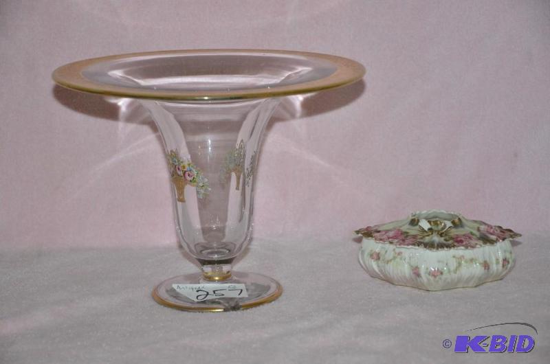 lot 257 image: 2 Antique glass pieces. large one has chip on...