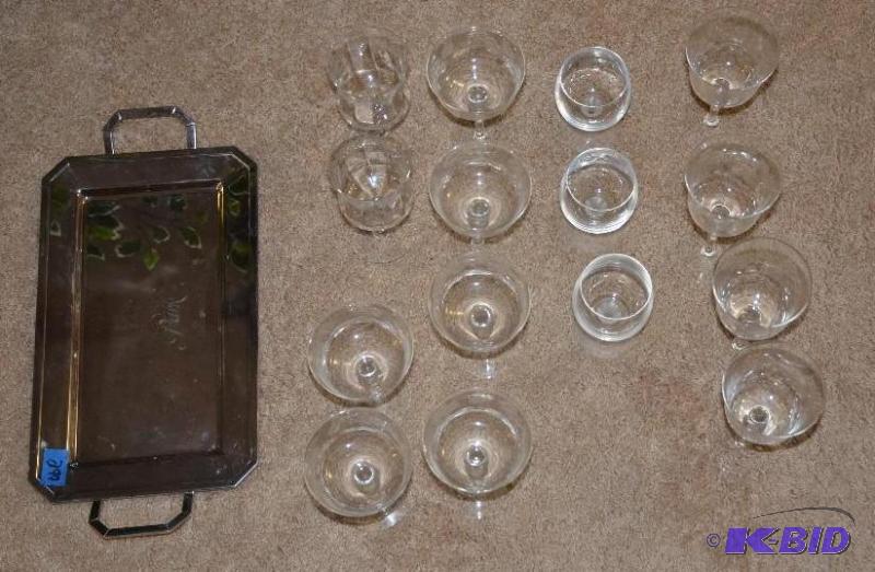 lot 299 image: Engraved tray & 15 goblets of different s...