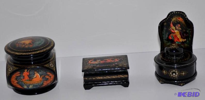 lot 33 image: Russian Lacquer box artistry. Two jewelry box...
